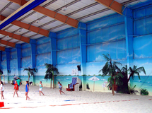 Blue Beach Witten, Innenfassade Wandmalerei, Wandbemalung, Wandgemälde, Hallenbemalung, Wandbild, Strandbild, Strand, Beachhalle, Fassadenmalerei, Fassadenbilder, Strandlandschaft, Airbrushdesign, smart art, Airbrusher Martin Dippel, Hamburg, Berlin, Ruhrgebiet