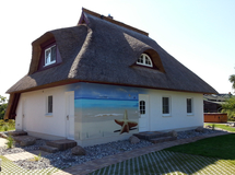 Ferienhaus auf Usedom, Seestern mit Strand Wandmalerei, Wandbemalung, Wandgemälde, Wandbild, Freienhaus, Bemalung, Lanschaftsmalerei, Landschaftsbilder, Wandmaler, Lüftlmalerei, Garage, Malerei, Garagenwand, Bilder, Gestaltung, Airbrush, smart art, Airbrusher Martin Dippel, Dortmund
