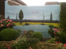 Garagen-Rückwand, Meschede Wandmalerei, Wandbemalung, Wandgemälde, Wandbild, Freienhaus, Bemalung, Lanschaftsmalerei, Landschaftsbilder, Wandmaler, Lüftlmalerei, Garage, Malerei, Garagenwand, Bilder, Gestaltung, Airbrush, smart art, Airbrusher Martin Dippel, Dortmund