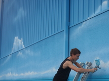 Blue Beach Witten, Airbrusharbeiten an Außenfassade Wandmalerei, Wandbemalung, Wandgemälde, Hallenbemalung, Wandbild, Strandbild, Strand, Beachhalle, Fassadenmalerei, Fassadenbilder, Strandlandschaft, Airbrushdesign, smart art, Airbrusher Martin Dippel, Hamburg, Berlin, Ruhrgebiet