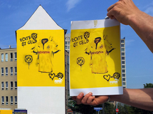 PUMA 2012, Wandmalerei BVB Dortmund, Vergleich Entwurf Wandmalerei, Wandbemalung, Wandgemälde, Wandbild, Fassadenmalerei, Fassaden, Bilder, Fassaden, Gestaltung, Street Art, Graffiti, BVB, Trickot 2012, Borussia, PUMA, smart art, Airbrusher Martin Dippel, Dortmund